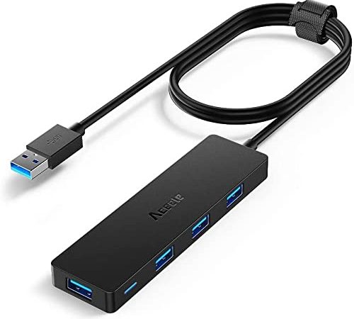 Aceele Hub USB 3.0, Cavo 120cm 4 Porte Hub USB Ultrasottile per Computer Desktop, MacBook Pro/Air, iMac, PS5 e altri laptop