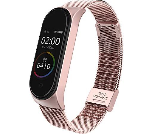 BDIG Mi band 4 Cinturino In Acciaio Inossidabile Braccialetto di Ricambio per Xiaomi Mi Band 4 Smart Miband 4 Braccialetto (Activity Tracker non incluso)(Melan Rosa)