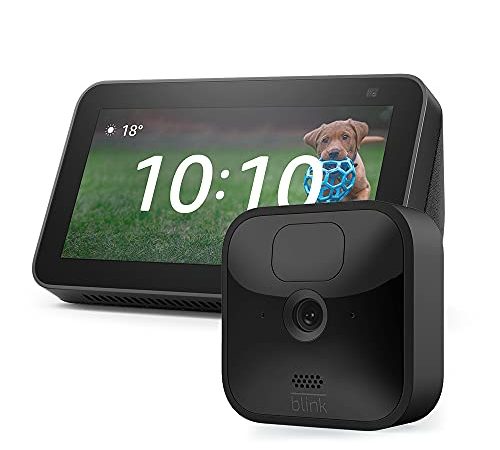 Blink Outdoor Videocamera di sicurezza in HD (1 videocamera) + Echo Show 5 (2ª generazione, modello 2021), Antracite