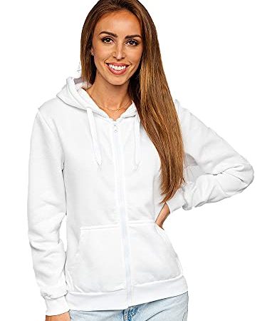 BOLF Donna Felpa con Cappuccio Maglia a Zip Manica Lunga Classica Hoodie Tempo Libero Sport Fitness Outdoor Basic Casual Style W03B Bianco M [A1A]