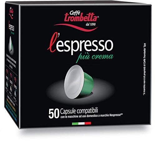 Caffè Trombetta l'Espresso Capsule Compatibili Nespresso, Più Crema, 50 Capsule