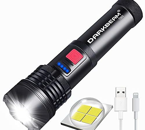 DARKBEAM Torcia LED Potente ricaricabile USB, XHP50 Professionale Tattica 3000Lumen, 5 modalità, zoomabile, impermeabile, portatile per campeggio escursionismo Trekking in bicicletta