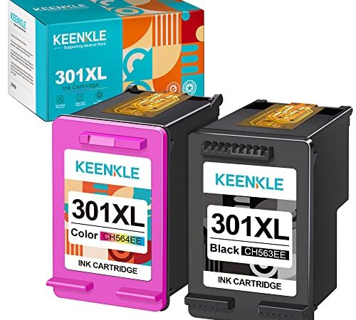 KEENKLE Rigenerato Cartucce d'inchiostro Sostituzione per HP 301 301XL per Deskjet 2540 3050a 2544 Envy 4500 4502 4504 5530 Officejet 4630 4632 2549 2050a (Nero Tri-Colore, 2-Pack)