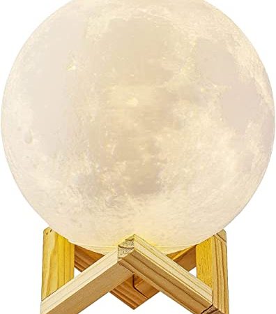 Lampada Luna 3D Stampata, ALED LIGHT Piena Lampada Moon Luna con Diametro 15cm, 3 Colori, Ricarica USB Decorativo LED Luce Notturna Toccare il Controllo, Decoro per Stanza Letto Mood Light per Camera