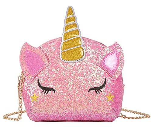 LOVONLIVE Unicorno Borsa a Tracolla Glitter Carino Unicorno Crossbody Borsa a Tracolla Portafoglio Borsa Cerniera per Ragazze Adolescenti 15 * 13 * 5cm