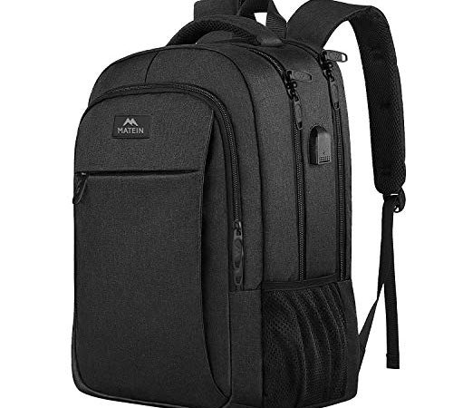 MATEIN Zaino Uomo Zaino per PC Portatile, 15,6 Pollici Zaino Porta PC con Caricatore USB Zaino da lavoro, Impermeabile Zaino per Laptop, Computer, Notebook, Scuola, Viaggio Regalo Uomo & Donna - Nero