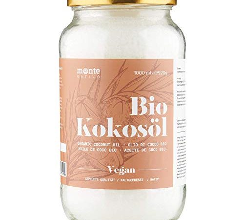 MonteNativo Olio di Cocco Biologico Extra Vergine –1000ml– Crudo e Spremuto a Freddo; Organico e Puro 100%; Non Processato, Bio, Ideale per Capelli, per il Corpo e ad Uso Alimentare(1x1000ml)