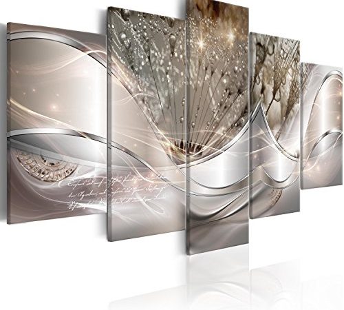 murando Quadro Astratto Fiori 200x100 cm Stampa su tela in TNT XXL Immagini moderni Murale Fotografia Grafica Decorazione da parete 5 pezzi Soffione grigio argento a-C-0087-b-n