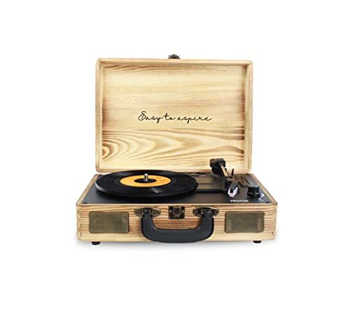 PRIXTON - Giradischi per Vinile Vintage, Lettore di Vinile e Lettore Musicale Mediante Bluetooth e USB, 2 Altoparlanti Incorporati, Design Valigia, Colore Legno | VC400