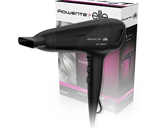 Rowenta CV5812, Studio Dry – Blow Dryer, Asciugacapelli Studio Dry, Tecnologia Effiwatts a risparmio energetico, 6 Impostazioni di Velocità/Temperatura, Facile da ripulire, Nero