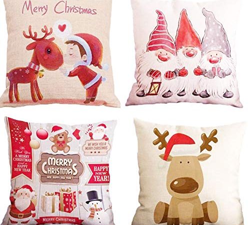 Set di 4 Natale Cuscino,Fodere Cuscino,Divano Decorazioni Natalizie Modello di Natale,Natale 2020 Ornamenti (D1)