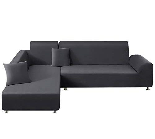 TAOCOCO Copridivano con Penisola Elasticizzato Chaise Longue Sofa Cover Componibile in Poliestere a Forma di L (Grigio, 3 Posti+3 Posti)