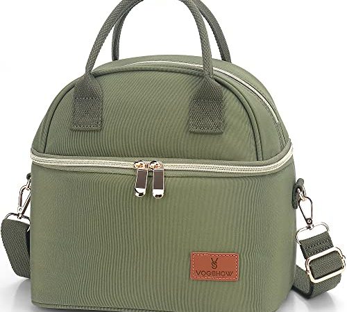 Vogshow 9L Borsa Termica Porta Pranzo, Doppio Strato Borsa Frigo Piccola Pranzo Ufficio, Scuola, Picnic, Lunch Bag Isoterma per Alimenti (Verde)