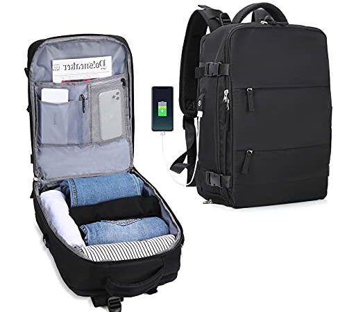 Zaino da viaggio grande da donna, da viaggio, zaino da escursionismo, sportivo da esterno impermeabile, zaino da scuola casual,laptop da 14 pollici con porta di ricarica USB, scomparto per scarpe