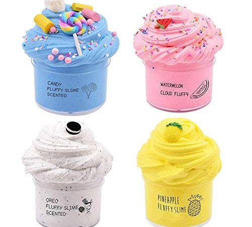 4 Pack Butter Slime Kit, with Yellow UVA Slime, Pink Watermelon Slime, Coffee Slime, Blue Candy Slime and White Slime Putty Giocattolo di Fango profumato Bambini Adulti