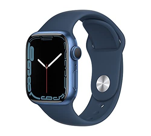 Apple Orologio Serie 7 (GPS, 41 mm), Cassa In Alluminio, Blu, Cinturino Sportivo, Abisso Blu, Regolare