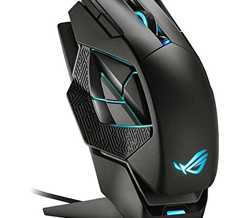 ASUS ROG Spatha X Mouse Gaming Dual-Mode (Wireless e USB-C), Sensore Ottico 19.000 DPI, 12 Tasti Programmabili, Socket Switch Push-Fit, ROG Micro Switch, Base di Ricarica Magnetica, ROG Paracord, Nero