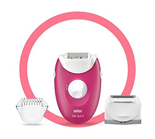 Braun Silk-épil 3 Depilatore Donna, Epilatore con Luce SmartLight, Accessori Inclusi, Delicato ed Efficace, Set Per Prime Depilazioni, Idea Regalo, SE 3-410 Bianco e Fucsia