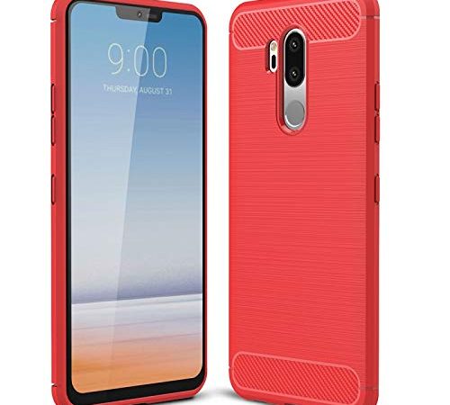 Custodie LG per LG G7 Thinq Struttura Spazzolata in Fibra di Carbonio in Fibra di Carbonio TPU Protettiva Custodie LG (Colore : Red)