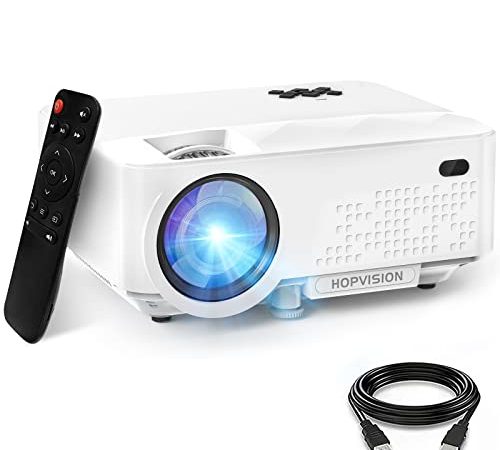 HOPVISION Mini Proiettore 1080P Full HD,Video Proiettore Portatile 6500 Lumen con Display da 240”,Proiettore LCD per 90000 ore,Compatibile con HDMI/AV/USB/VGA