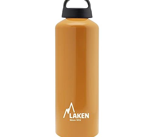 Laken Classic Borraccia di Alluminio Bottiglia d'acqua con Apertura Ampia e Tappo a Vite con Impugnatura, 1L, Arancia