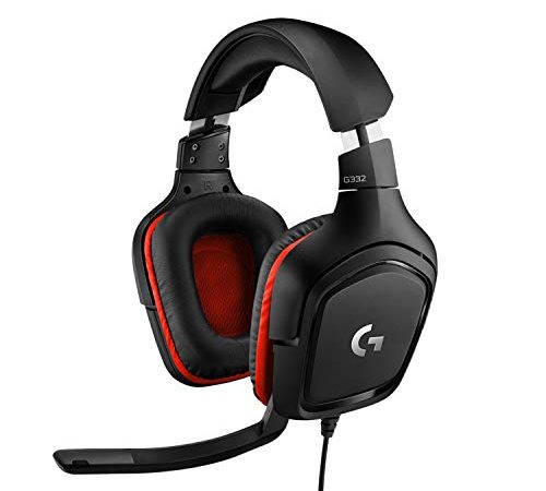 Logitech G332 Cuffie Gaming Cablate, Audio Stereo, Driver da 50 mm, Jack Audio 3.5 mm, ‎Microfono Flip-To-Mute, Padiglioni Rotanti, Leggere, PC/Mac/Xbox One/PS4/Nintendo ‎Switch, ‎Rosse