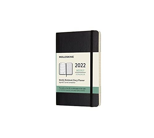 Moleskine, Agenda Settimanale 2022, Agenda Settimanale 12 Mesi, Weekly Planner e Notebook, Copertina Morbida, Formato Pocket 9 x 14 cm, Colore Nero, 144 Pagine