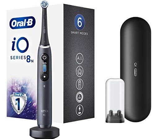 Oral-B iO 8n Go Electric Spazzolino Elettrico Pulizia Professionale, Intelligenza Artificiale e Sensore di Pressione, 1 Testina, Custodia Viaggio, Batteria Litio, Idea Regalo, Nero