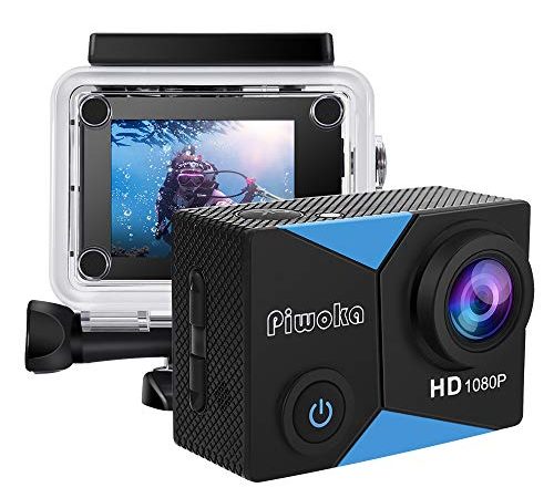 Piwoka Action Cam 1080P/12MP, 30M Impermeabile Fotocamera Subacquea con Schermo 2 Pollici,140° Grandangolare Sports Cam con Accessori Kit