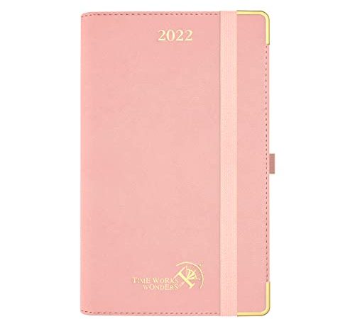 POPRUN Premium Agenda Settimanale 2022 Tascabile 17 x 10,5 cm - Carta spessa da 100 gsm, Tasca Interna, Copertina in Pelle Vegana - Rosa