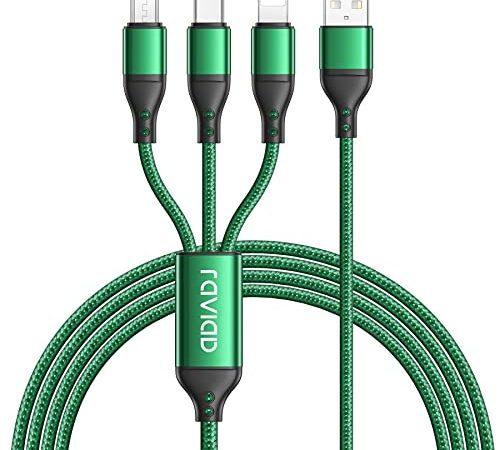 RAVIAD Multi Cavo di Ricarica, 3 in 1 Multiplo Cavetto Micro USB Tipo C Nylon Intrecciato Cavo di Ricarica USB per Phone XS/XR, Samsung Galaxy/Huawei/Honor/Nexus 6P 5X/Google Pixel/LG/Redmi -1.2M