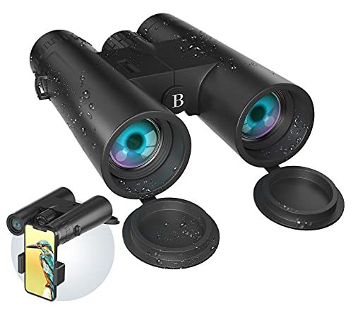 REEXBON Binocolo compatto 12 x 42 HD, impermeabile, per birdwatching, escursioni, caccia, Sightseeing, lente FMC con borsa per il trasporto, tracolla e adattatore per smartphone