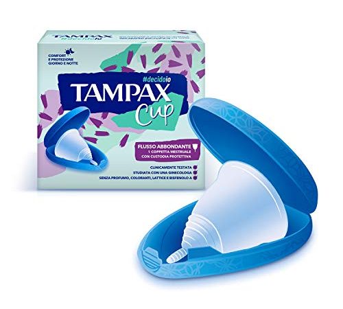 Tampax Cup, Coppetta Mestruale Riutilizzabile con Custodia Protettiva, Flusso Abbondante