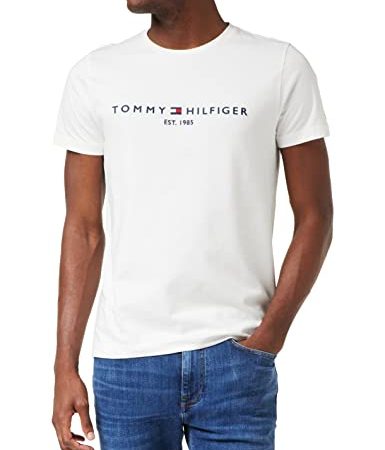 Tommy Hilfiger Logo Maglietta, Uomo, Bianco (Snow White 118), M