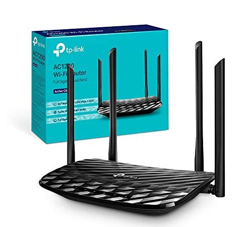 TP-Link Archer C6 Gigabit Router Wi-Fi Dual Band AC1200 Wireless, 5 Porte Gigabit, 4 Antenne Esterne e 1 Antenna Interna, 2.4GHz/5GHz, Modalità Access Point, MU-MIMO, Rete Ospite, Nero