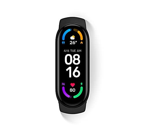 Xiaomi Mi Smart Band 6 Orologio Smart, Schermo AMOLED 1.56'', Tracciamento Sport, Resistente all'Acqua fino a 5 ATM, Cinturino Antibatterico, Batteria 125 mAh, Versione Italiana, Nero