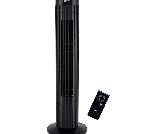 ANSIO Ventilatore a torre oscillante con telecomando e 3 impostazioni di velocità e di vento, con cavo lungo 1,75 m.30 pollici - Nero (batterie non incluse)