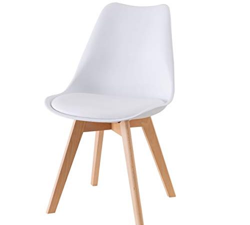 Baroni Home Sedia da Pranzo o Ufficio con Gambe in Legno, Sedia Ergonomica con Cuscino Integrato Bianca 1 Pezzo 50X48X82 cm