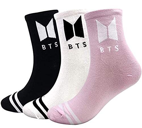 Calzini BTS Bangtan Boys, calzini lavorati a maglia di cotone, calzini sportivi, calzini caldi e morbidi traspiranti con 2 carte BTS + 1 adesivo BTS Miglior regalo per A.R.M.Y (3 paia)