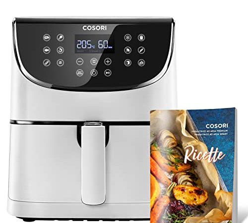 COSORI Friggitrice ad Aria 5,5 litri Bianca, Friggitrice Senza Olio, Air Fryer con 13 Funzioni & Promemoria Shake, LED Display, Cestello Facile da Pulire e Senza PFOA,100 Ricette Italiane, 1700W