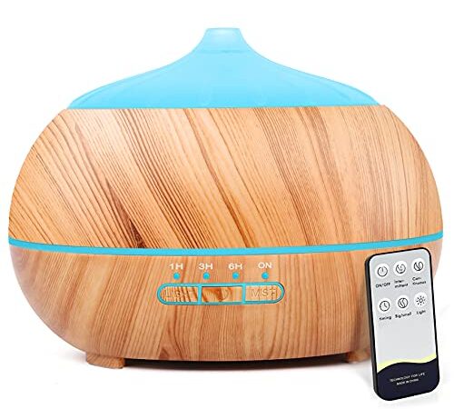 Diffusore di oli essenziali per umidificatore Aromi: Diffusori ad ultrasuoni da 500 ml con telecomando - Vaporizzatore per aromaterapia con luce a LED per camera da letto Ufficio Spa