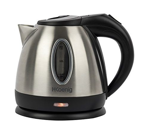 H.Koenig BO12 Bollitore, Spegnimento automatico, Acciaio Inox, Base di rotazione a 360°, 1,2L, 1630W