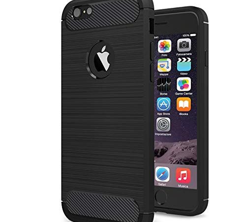 NEW'C Cover Compatibile con iPhone 6 e iPhone 6S, con Urti Assobirmento e Fibra di Carbonio [Gel Flex Silicone]