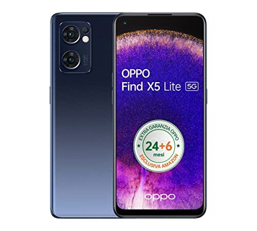 OPPO Find X5 Lite Smartphone, AI Tripla fotocamera 64+8+2MP, Display 6.43” Refresh rate 90HZ AMOLED FHD+, 4500mAh RAM 8GB+ROM 256GB Android 12 [Extra Garanzia 24+6 Mesi Versione Italiana] Starry Black