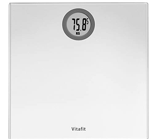 Vitafit Bilancia Pesapersone Digitale Alta Precisione con Tecnologia Step-on,Bilancia Pesa Persona Digitale con Grande display a LCD, 5 kg-180 kg,argento elegante