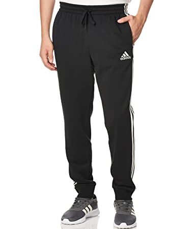 adidas Essentials French Terry Tapered Cuff 3-Stripes, Pantaloni della Tuta Uomo, Nero Bianco, S