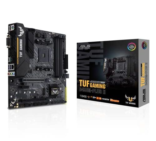 ASUS TUF GAMING B450M-PLUS II, Scheda Madre Gaming Micro ATX, AMD B450 (AM4), M.2, Microfono Con Cancellazione del Rumore AI, USB 3.2 Gen 2 Type-A, USB 3.2 Gen 1 Type-C, Supporto Aura Sync RGB, Nero