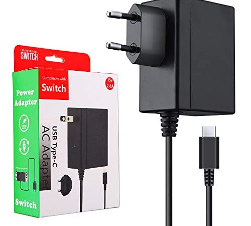 ECHTPower Caricatore per Nintendo Switch 15V 2.6A Carica Rapida con Cavo USB Tipo C, Adattatore di Alimentazione Supporta TV Dock Compatibile con Nintendo Switch & Switch Lite