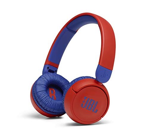 JBL JR310BT Cuffie Wireless per Bambini con Limitatore di Volume e Bluetooth, Cuffie On Ear Senza Fili con Microfono, Pieghevoli, Leggere e Comode, fino a 30h di Autonomia, Rosso