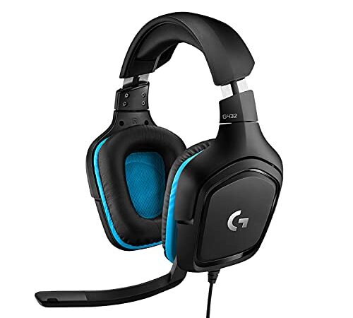 Logitech G432 Cuffie Gaming Cablate, Audio Surround 7.1, Cuffie DTS: x 2.0, Driver Audio 50 mm, ‎Jack Audio USB 3.5 mm, Microfono Flip-to-Mute, Leggere, PC/Mac/Xbox One/PS4/Nintendo ‎Switch, Nero/Blu